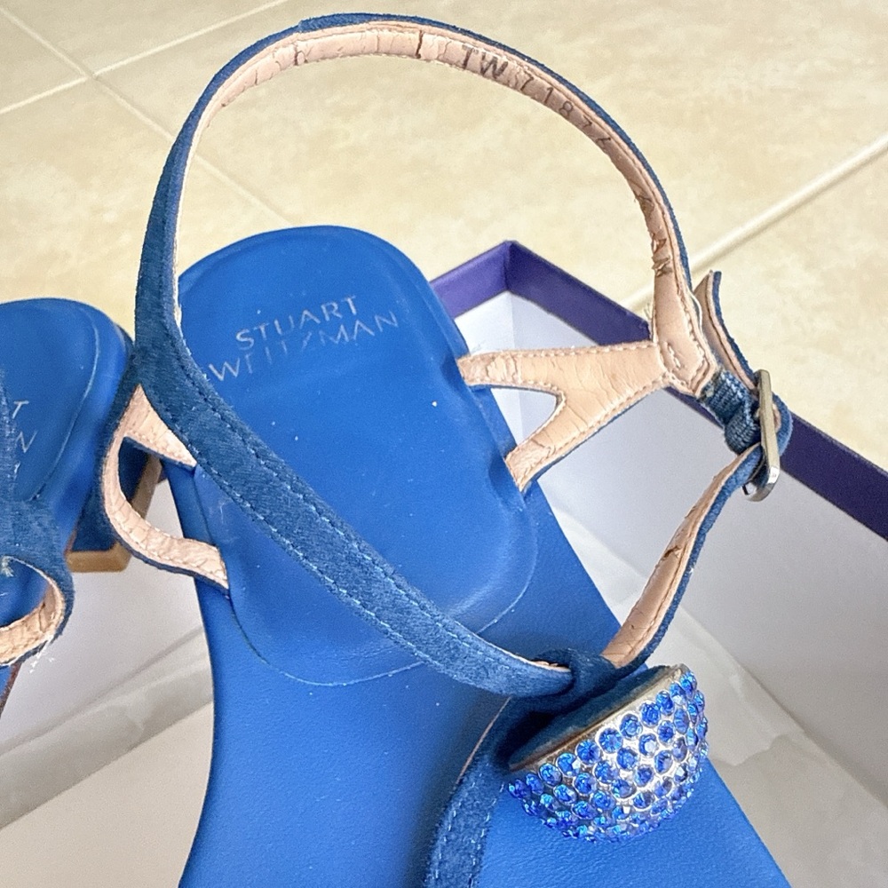 Stuart Weitzman Royal Blue Leather T-Strap Sandals - Picture 6 of 6